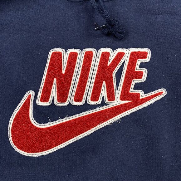 Vintage Nike Hoodie Mens Logo Print Embroidered Y2K Blue Pullover Size Large - Picture 2 of 6